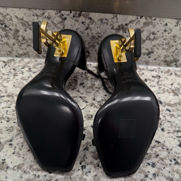 Yves Saint Laurent Black Heels with Gold Logo Accent - Picture 5 of 6